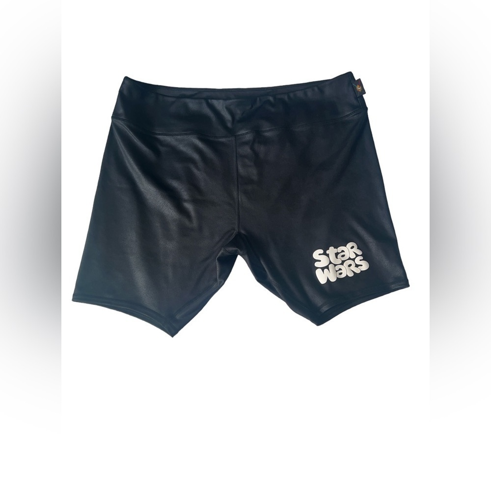 Star Wars Women Black Faux Leather Biker Shorts Plus Size‎ 1X Athletic Leggings